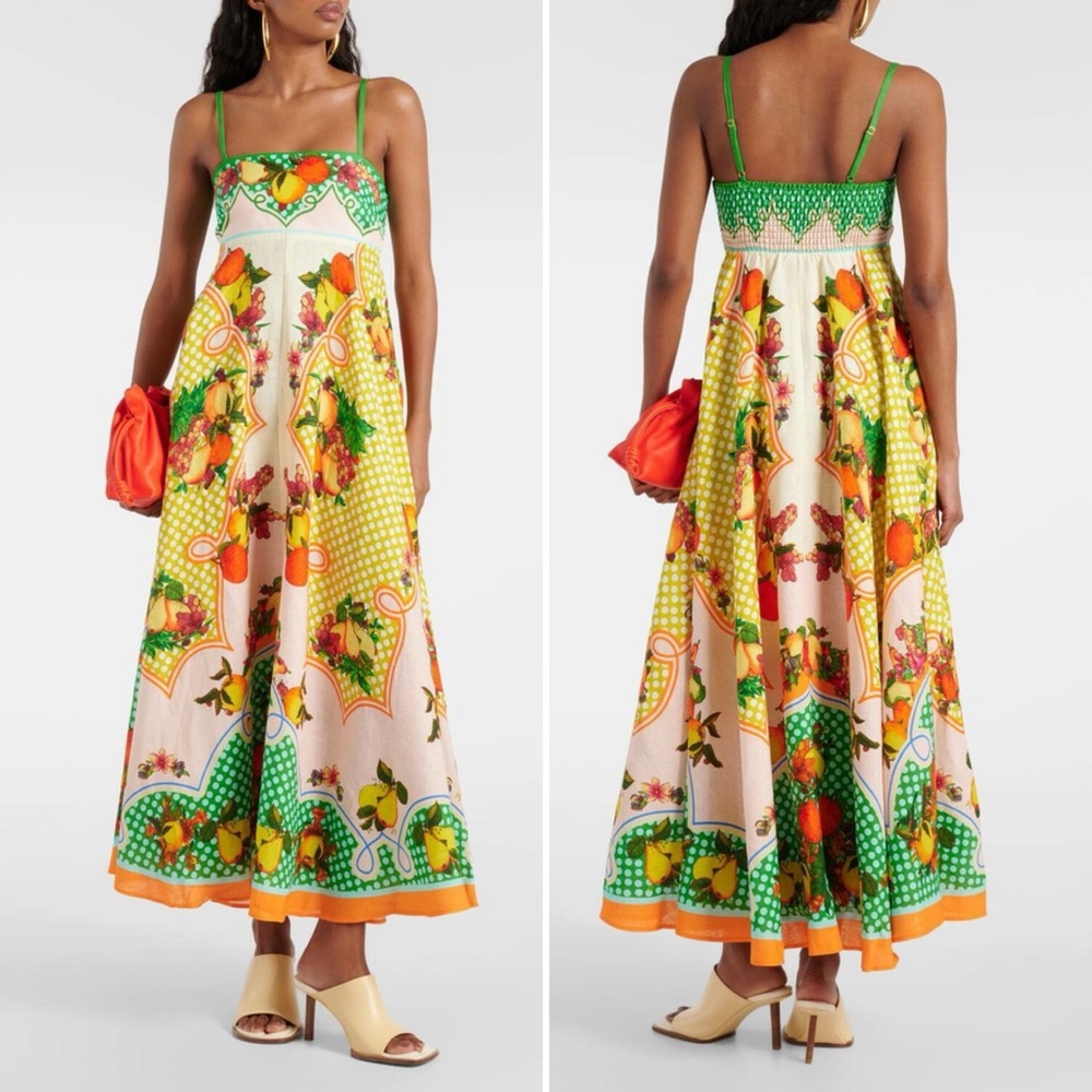 Caroline Constas Fruit Print Linen Blend Midi Sundress Size Medium NWT - Picture 2 of 16